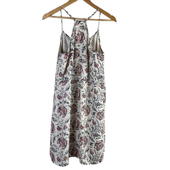 Madewell 100% Silk Floral Dress‎ Waist Tie with Pockets Cream Gray Red, Size 4 - Picture 9 of 12